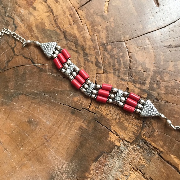 Red and Silver Moroccan Bracelet - Picture 1 of 2